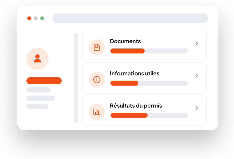 Aperçu de l'espace élève : documents, informations utiles et résultats du permis.